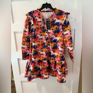 New Bright Colored Horses Pink Orange and Blue Dress with Flutter Sleeves